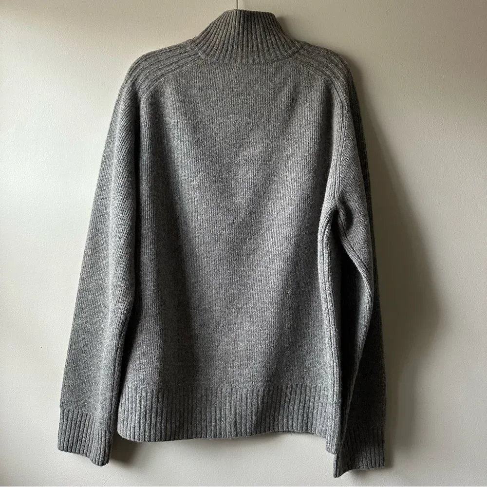 J. Crew Men's Lambs Wool Gray Full-Zip Mock Neck Minimalist Sweater Size XL